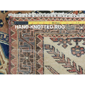 4'x10' Mocha Brown with a Mix of Red Vintage Persian Heriz, Hand Knotted, Abrash, Distressed Look, Cropped Thin, Pure Wool Wide Runner Oriental Rug FWR489954
