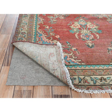 Load image into Gallery viewer, 3&#39;9&quot;x12&#39;3&quot; Tomato Red with Sunset Colors, Hand Knotted Vintage Persian Bibikabad, Abrash, Pure Wool, Cropped Thin, Distressed Look Wide Runner Oriental Rug FWR489978