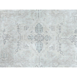 9'7"x12'3" Ivory, Vintage Persian Tabriz Cropped Thin Distressed Look, Shabby Chic Worn Wool Hand Knotted, Oriental Rug FWR490104