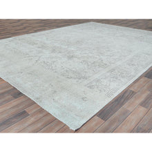 Load image into Gallery viewer, 9&#39;3&quot;x13&#39; Ivory, Vintage Persian Tabriz Cropped Thin Distressed Look, Shabby Chic Worn Wool Hand Knotted, Oriental Rug FWR490128