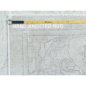 9'5"x12'6" Ivory, Shabby Chic Worn Wool Hand Knotted, Vintage Persian Tabriz Sheared Low Distressed Look, Oriental Rug FWR490146