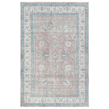 Load image into Gallery viewer, 7&#39;x10&#39;8&quot; Light Red, Vintage Persian Tabriz Sheared Low Distressed Look, Shabby Chic Worn Wool Hand Knotted, Oriental Rug FWR490170