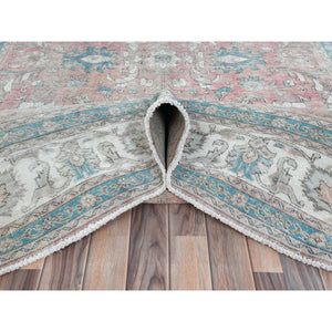 7'x10'8" Light Red, Vintage Persian Tabriz Sheared Low Distressed Look, Shabby Chic Worn Wool Hand Knotted, Oriental Rug FWR490170
