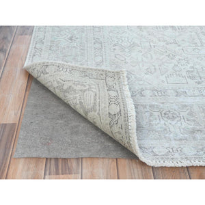 6'4"x9'4" Ivory, Hand Knotted Vintage Persian Tabriz Cropped Thin, Distressed Look Shabby Chic Worn Wool, Oriental Rug FWR490176