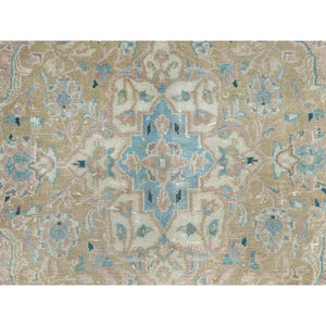 9'2"x12'8" Peach Color, Vintage Persian Tabriz Sheared Low Distressed Look, Shabby Chic Worn Wool Hand Knotted, Oriental Rug FWR490218