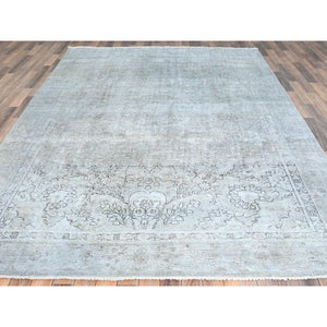 7'7"x10'10" Cream, Vintage Persian Tabriz Sheared Low Distressed Look, Shabby Chic Worn Wool Hand Knotted, Oriental Rug FWR490278