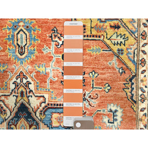 4'x5'10" Burnt Orange Hand Knotted Pure Wool, Natural Dyes, Afghan Peshawar With Heriz Design Oriental Rug FWR490356