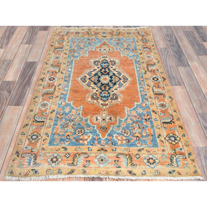 3'x4'10" Burnt Orange Hand Knotted Pure Wool Natural Dyes, Afghan Peshawar with Bakshaish Design Oriental Rug FWR490368