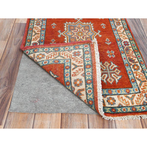 2'x3'3" Brick Red, Special Kazak with Geometric Medallion Design, Natural Dyes, Organic Wool, Hand Knotted Oriental Rug FWR490632