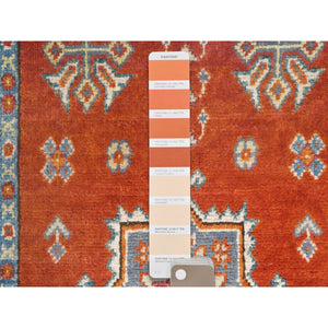 2'x3'3" Brick Red, Special Kazak with Geometric Medallion Design, Natural Dyes, Organic Wool, Hand Knotted Oriental Rug FWR490632