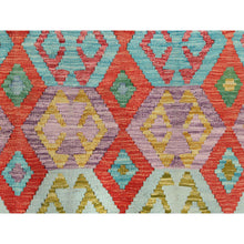 Load image into Gallery viewer, 10&#39;x16&#39; Colorful, Hand Woven Afghan Kilim with Geometric Design, Flat Weave Veggie Dyes Vibrant Wool, Reversible Oversized Oriental Rug FWR490692