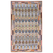 Load image into Gallery viewer, 9&#39;10&quot;x16&#39;1&quot; Colorful, Veggie Dyes Shiny Wool Hand Woven, Afghan Kilim with Geometric Pattern Flat Weave, Reversible Oversized Oriental Rug FWR490938