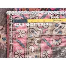 Load image into Gallery viewer, 3&#39;7&quot;x10&#39;1&quot; Mocha Brown with Pink, Vintage Persian Heriz, Geometric Medallions, Hand Knotted Pure Wool, Bohemian, Clean, Worn Down, Wide Runner Oriental Rug FWR491082