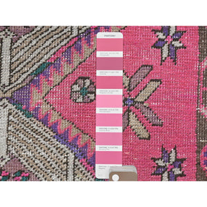 3'7"x9'5" Hot Pink with Touches of Purple Vintage Persian Serab, Bohemian, Hand Knotted Pure Wool, Clean, Worn Down Wide Runner Oriental Rug FWR491136