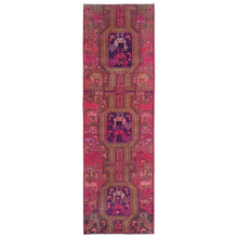 Load image into Gallery viewer, 2&#39;9&quot;x9&#39;2&quot; Hazelnut Brown with Pink &amp; Purple, Northwest Persian, Peacock Design, Clean, Worn Down, Hand Knotted, Pure Wool, Runner Oriental Rug FWR491154