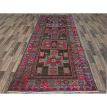 Load image into Gallery viewer, 4&#39;3&quot;x11&#39;5&quot; Chocolate Brown with Batches of Pink, Bohemian Vintage Northwest Persian, Abrash, Clean, Sheared Low, Hand Knotted Pure Wool Wide Runner Oriental Rug FWR491172