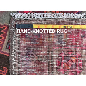 4'3"x11'5" Chocolate Brown with Batches of Pink, Bohemian Vintage Northwest Persian, Abrash, Clean, Sheared Low, Hand Knotted Pure Wool Wide Runner Oriental Rug FWR491172