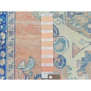 3'8"x11' Light Coral, Bohemian, Vintage Persian Lilahan with a Distinct Abrash, Hand Knotted Pure Wool, Distressed, Clean Wide Runner Oriental Rug FWR491184