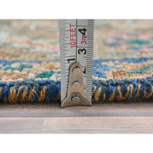 Load image into Gallery viewer, 3&#39;9&quot;x13&#39; Honey Brown, Bohemian Vintage Persian Mazlaghan with Unique Design, Distinct Abrash, Cropped Thin, Pure Wool Hand Knotted, Clean Wide Runner Oriental Rug FWR491220