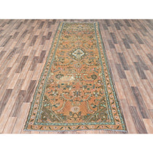 Load image into Gallery viewer, 3&#39;5&quot;x11&#39;6&quot; Light Coral with Touches of Brown, Vintage Persian Bibikabad, Hand Knotted Pure Wool, Clean, Sheared Low Wide Runner Oriental Rug FWR491256
