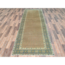 Load image into Gallery viewer, 3&#39;6&quot;x9&#39;10&quot; Honey Brown, Bohemian Vintage Persian Serab with Small Repetitive Tree Design, Sheared Low, Hand Knotted Pure Wool, Clean, Wide Runner Oriental Rug FWR491286