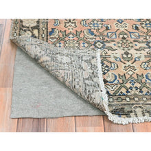 Load image into Gallery viewer, 3&#39;5&quot;x9&#39;2&quot; Beige, Hand Knotted, Vintage Persian Hamadan with Fish Mahi Herat All Over Design, Clean, Distinct Abrash, Worn Down, Pure Wool Wide Runner Oriental Rug FWR491298