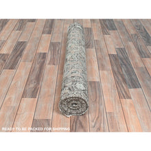 Load image into Gallery viewer, 3&#39;5&quot;x9&#39;2&quot; Beige, Hand Knotted, Vintage Persian Hamadan with Fish Mahi Herat All Over Design, Clean, Distinct Abrash, Worn Down, Pure Wool Wide Runner Oriental Rug FWR491298