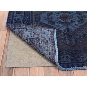 3'5"x11' Purple Overdyed, Bohemian Old Persian Hamadan with Geometric Medallions, Hand Knotted, Clean, Sheared Low, Pure Wool Wide Runner Oriental Rug FWR491328