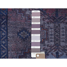 Load image into Gallery viewer, 3&#39;5&quot;x11&#39; Purple Overdyed, Bohemian Old Persian Hamadan with Geometric Medallions, Hand Knotted, Clean, Sheared Low, Pure Wool Wide Runner Oriental Rug FWR491328