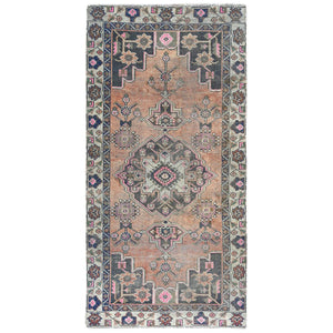 3'10"x7'8" Light Coral with Touches of Chocolate Brown, Vintage Persian Bakhtiar, Clean, Hand Knotted Pure Wool, Distressed Oriental Rug FWR491346