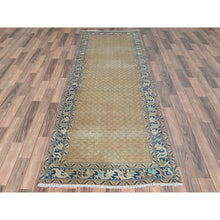 Load image into Gallery viewer, 3&#39;3&quot;x9&#39;9&quot; Mocha Brown, Vintage Persian Serab with All Over Small Repetitive Boteh Design, Hand Knotted Pure Wool, Distressed, Clean Wide Runner Oriental Rug FWR491382