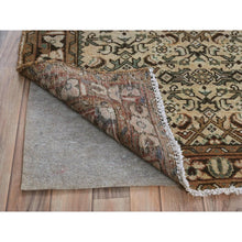 Load image into Gallery viewer, 3&#39;4&quot;x9&#39;9&quot; Beige, Bohemian Vintage Persian Hamadan with Fish Mahi Design, Professionally Cleaned, Pure Wool, Hand Knotted, Cropped Thin Wide Runner Oriental Rug FWR491400