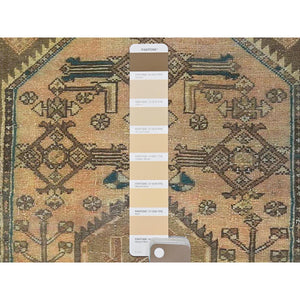 3'x9'7" Beige with Chocolate Brown, Vintage Persian Malayer, Professionally Cleaned, Pure Wool, Hand Knotted, Cropped Thin Wide Runner Oriental Rug FWR491442