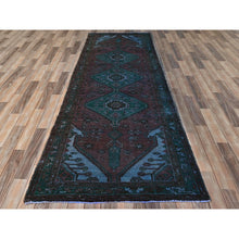 Load image into Gallery viewer, 3&#39;5&quot;x9&#39;7&quot; Light Red Overdyed Vintage Persian Hamadan with Serrated Medallions, Hand Knotted Pure Wool, Clean, Worn Down, Wide Runner Oriental Rug FWR491514