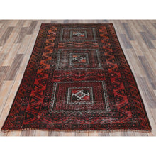 Load image into Gallery viewer, 3&#39;7&quot;x6&#39;5&quot; Sunset Colors, Vintage Persian Baluch with Geometric Medallions, Hand Knotted Pure Wool, Worn Down, Clean Oriental Rug FWR491550