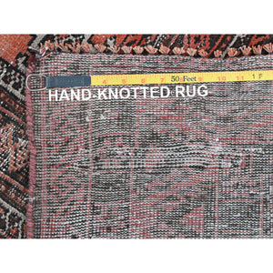 3'7"x6'5" Sunset Colors, Vintage Persian Baluch with Geometric Medallions, Hand Knotted Pure Wool, Worn Down, Clean Oriental Rug FWR491550