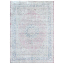 Load image into Gallery viewer, 8&#39;5&quot;x11&#39;9&quot; Soft Pink, Vintage Persian Kerman, Sheared Low Distressed Look, Worn Wool Hand Knotted, Oriental Rug FWR491580