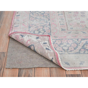 8'5"x11'9" Soft Pink, Vintage Persian Kerman, Sheared Low Distressed Look, Worn Wool Hand Knotted, Oriental Rug FWR491580