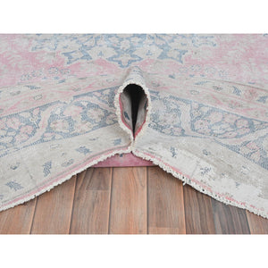8'5"x11'9" Soft Pink, Vintage Persian Kerman, Sheared Low Distressed Look, Worn Wool Hand Knotted, Oriental Rug FWR491580