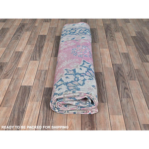 8'5"x11'9" Soft Pink, Vintage Persian Kerman, Sheared Low Distressed Look, Worn Wool Hand Knotted, Oriental Rug FWR491580