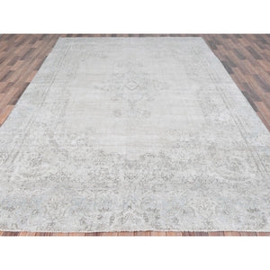 8'x13'7" Ivory, Old Persian Kerman, Cropped Thin Distressed Look, Worn Wool Hand Knotted, Gallery Size Oriental Rug FWR491634