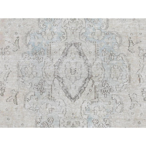 8'x13'7" Ivory, Old Persian Kerman, Cropped Thin Distressed Look, Worn Wool Hand Knotted, Gallery Size Oriental Rug FWR491634