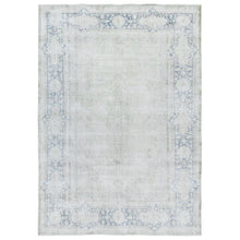 Load image into Gallery viewer, 7&#39;x10&#39; Ivory, Hand Knotted Vintage Persian Kerman, Sheared Low Distressed Look Worn Wool, Oriental Rug FWR491640