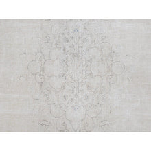Load image into Gallery viewer, 7&#39;x10&#39; Ivory, Hand Knotted Vintage Persian Kerman, Sheared Low Distressed Look Worn Wool, Oriental Rug FWR491640