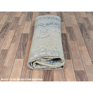 7'x10' Ivory, Hand Knotted Vintage Persian Kerman, Sheared Low Distressed Look Worn Wool, Oriental Rug FWR491640