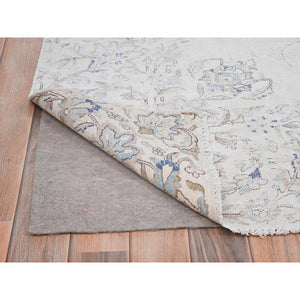 6'9"x10'1" Ivory, Cropped Thin Distressed Look Worn Wool, Hand Knotted Old Persian Kerman, Oriental Rug FWR491646
