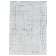 Load image into Gallery viewer, 6&#39;4&quot;x9&#39;3&quot; Ivory, Distressed Look Worn Wool Hand Knotted, Vintage Persian Kerman Sheared Low, Oriental Rug FWR491664