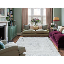 Load image into Gallery viewer, 6&#39;4&quot;x9&#39;3&quot; Ivory, Distressed Look Worn Wool Hand Knotted, Vintage Persian Kerman Sheared Low, Oriental Rug FWR491664