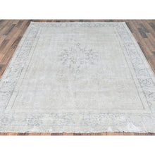 Load image into Gallery viewer, 6&#39;4&quot;x9&#39;3&quot; Ivory, Distressed Look Worn Wool Hand Knotted, Vintage Persian Kerman Sheared Low, Oriental Rug FWR491664