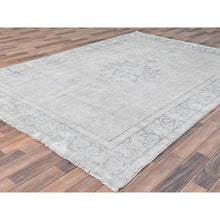 Load image into Gallery viewer, 6&#39;4&quot;x9&#39;3&quot; Ivory, Distressed Look Worn Wool Hand Knotted, Vintage Persian Kerman Sheared Low, Oriental Rug FWR491664
